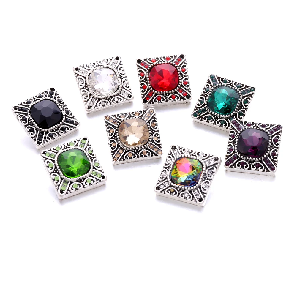 20pcs Square Crystal 18mm Snap Buttons Fit Snaps Bracelet  Necklace DIY Charms Jewelry