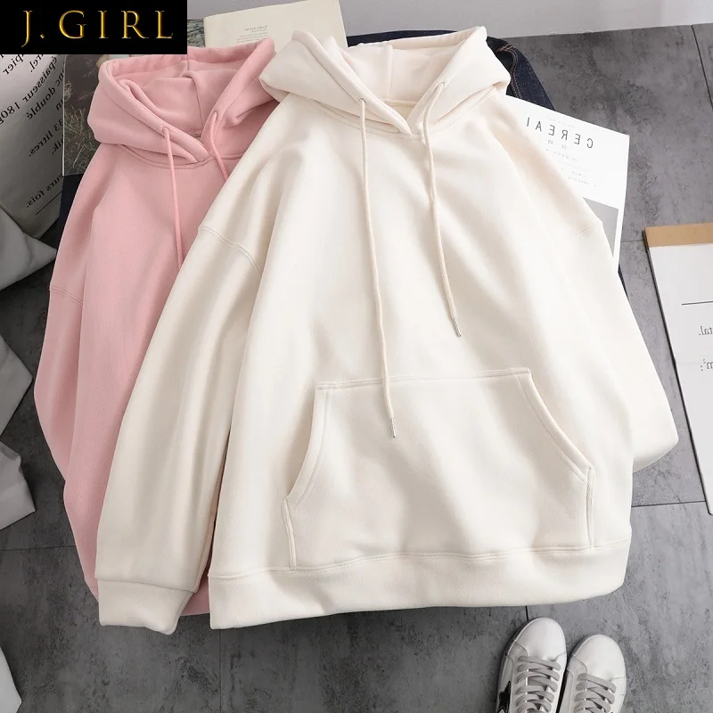 

Толстовки женские повседневные Простые милые с капюшоном с длинными рукавами и передними карманами однотонная эстетичная шикарная Корейс...