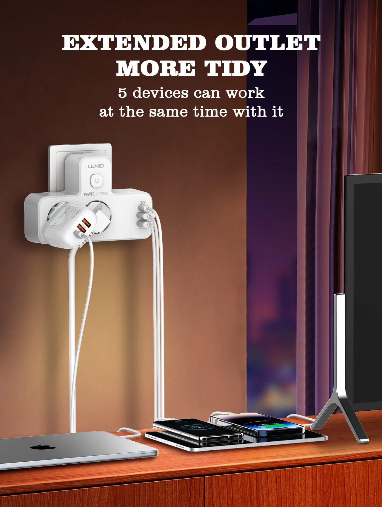 Удлинитель питания LDNIO с европейской штепсельной вилкой и адаптером PD 3 USB 2AC для
