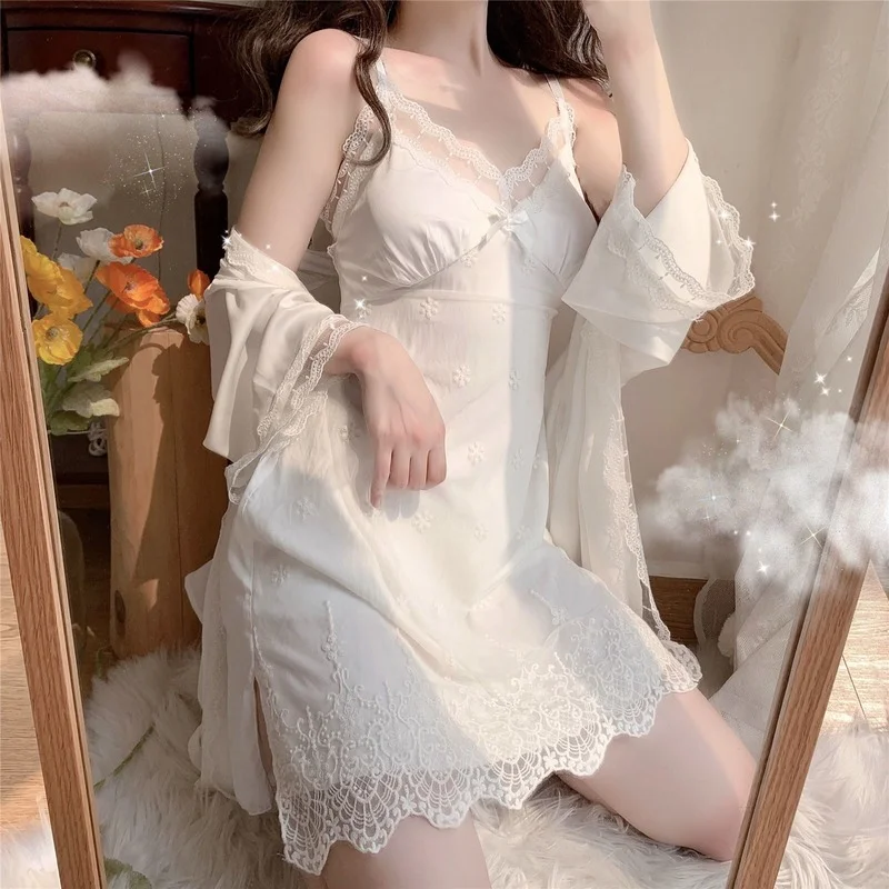 Qweek Women's Home Clothes Sleepdress Sexy Nightdress Nightgown Lace Sleepwear Nighty for Ladies Spaghetti Strap Summer
