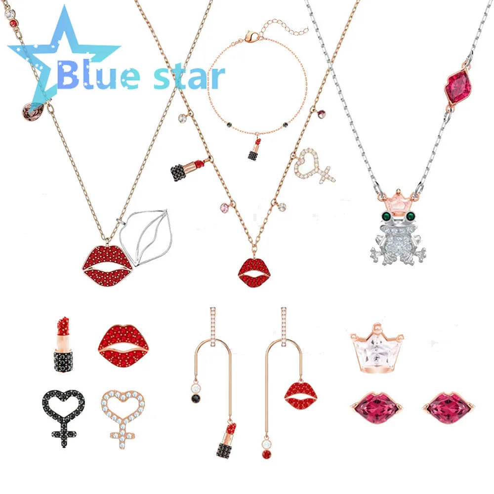 

Рождественские подарки на Новый год 2022 Модный женский ювелирный магазин ювелирные изделия с австрийскими Кристаллами Ожерелье с сексуальными красными губами очаровательные серьги