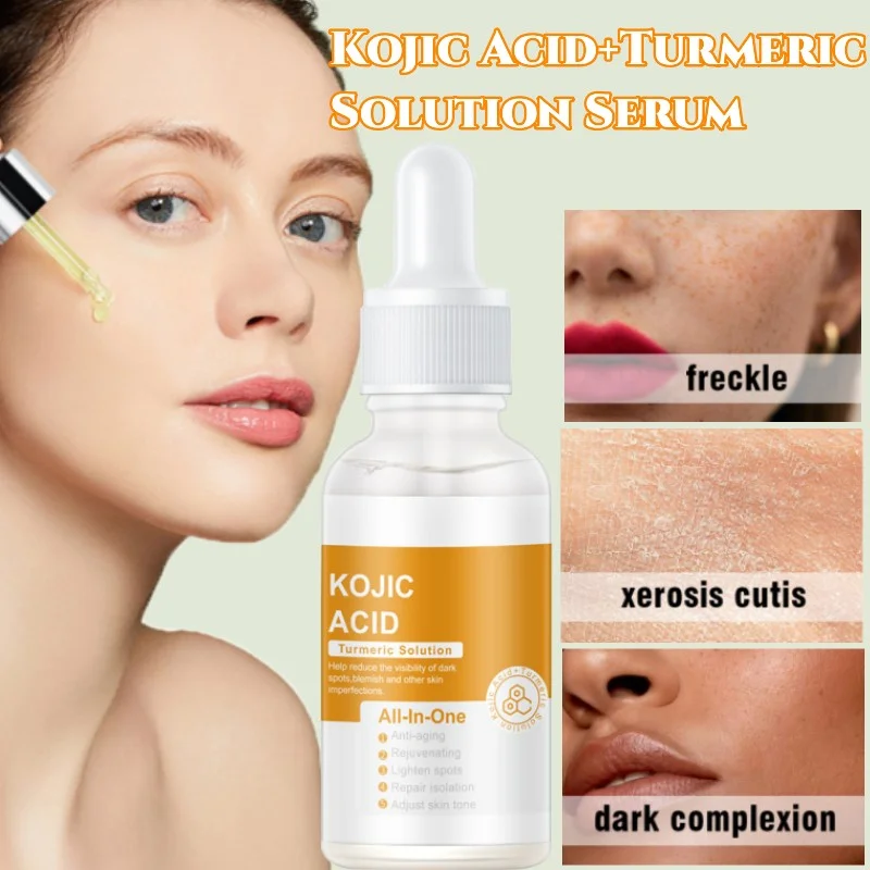 

Kojic Acid+Turmeric Solution Serum Facial Brightening Light Spots Remove Melanin Keratin Acne Treatment Shrink Pores Essence