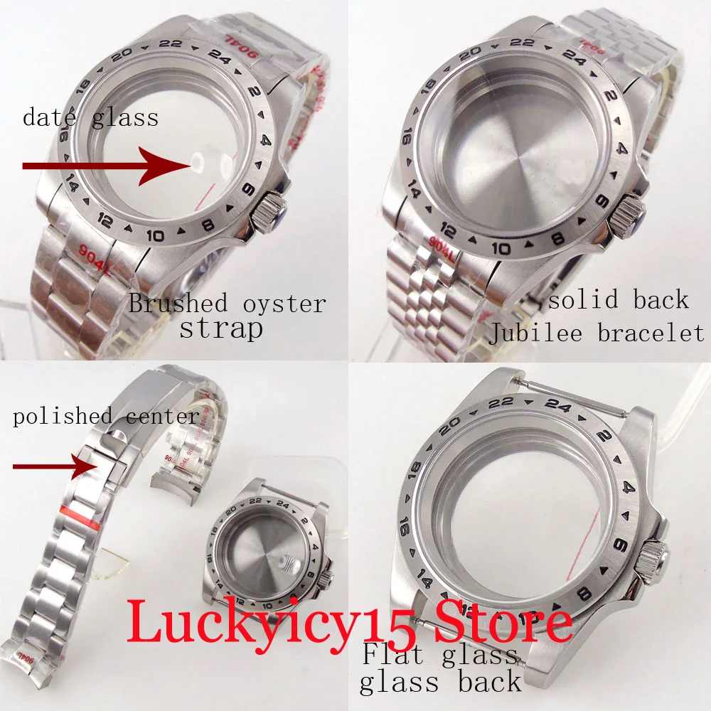 

39MM Watch Case Fit NH35/NH36 ETA 2824 PT5000 MIYOTA Fixed Bezel Screwdown Crow Sapphire Glass Jubilee Oyster Bracelet