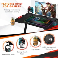 improved black gaming table with remote control with headphone hook cup holder armor led light