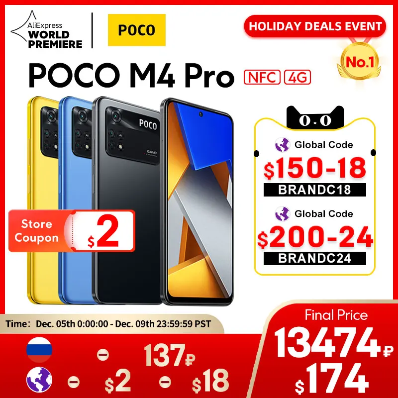 

【World Premiere】Global Version POCO M4 Pro 4G Smartphone 6GB 128GB/ 8GB 256GB NFC Helio G96 Octa Core 90Hz 33W Pro 64MP Camera