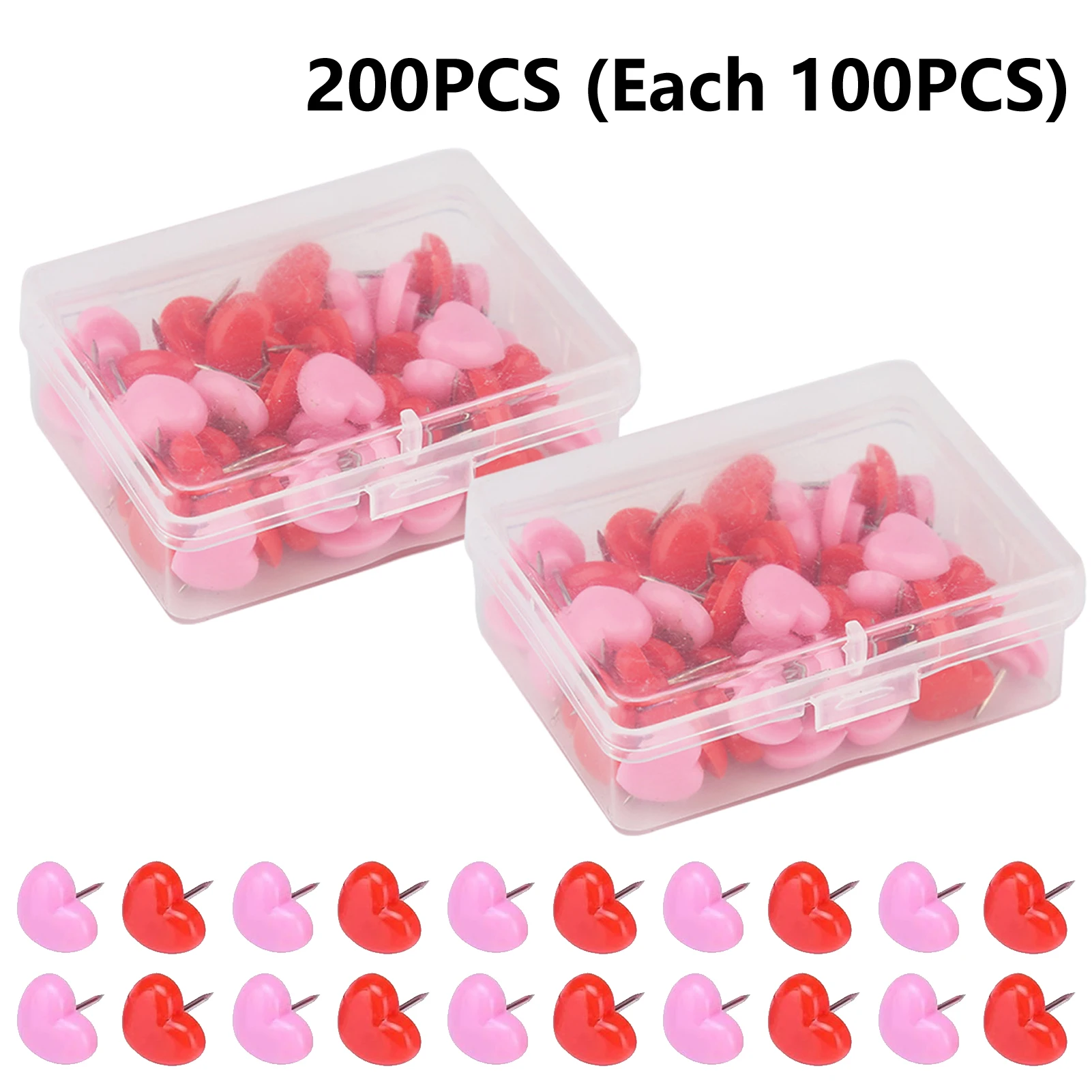 

200pcs For Bulletin Board Storage Box Heart Shaped Metal Push Pins Home Picture Cork Panels Lightweight Reusable Wall Decoration