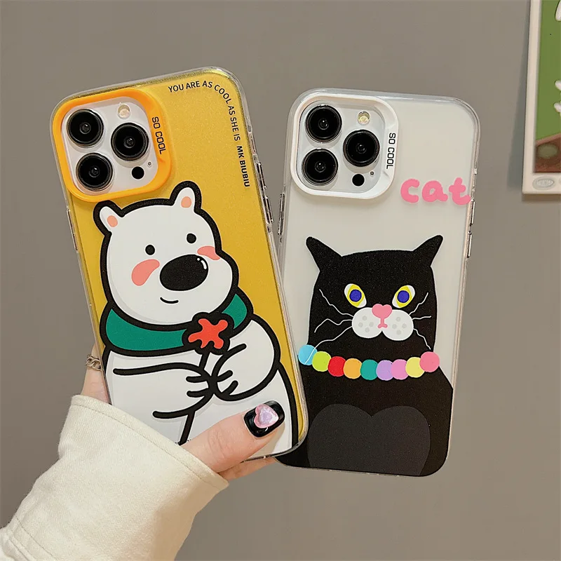 

Cartoon White Bear Black Cat Phone Case Cover for IPhone 11 12 13 14 Pro Max Case for IPhone 14 Pro Max