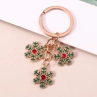 lovely christmas keychains enamel snowflake keyring key chain for women men handbag car decoration christmas accessories