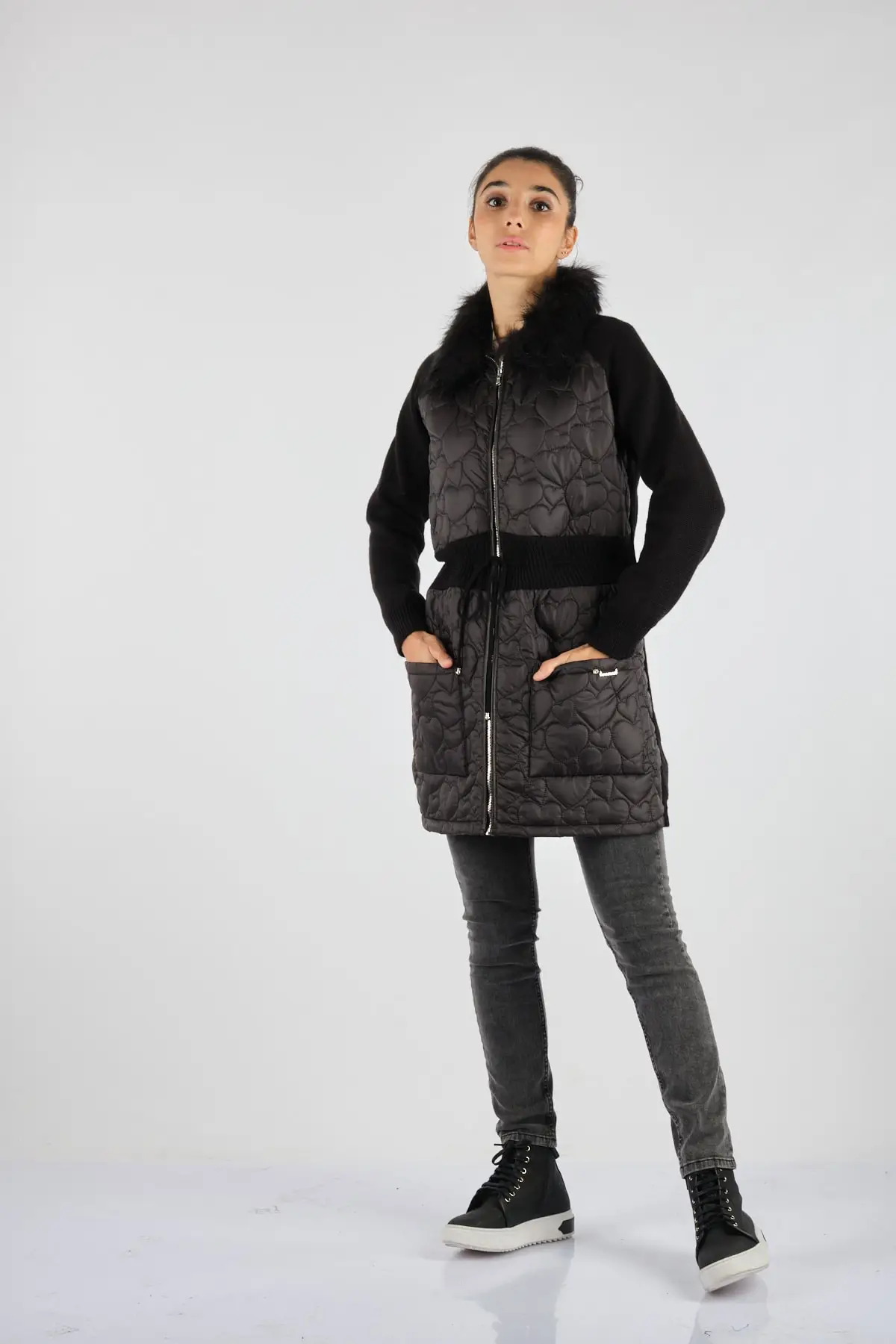 

Кардиган женский вязаный с длинным рукавом, повседневный свободный свитер с воротником «Twomail» и перьями, черного цвета