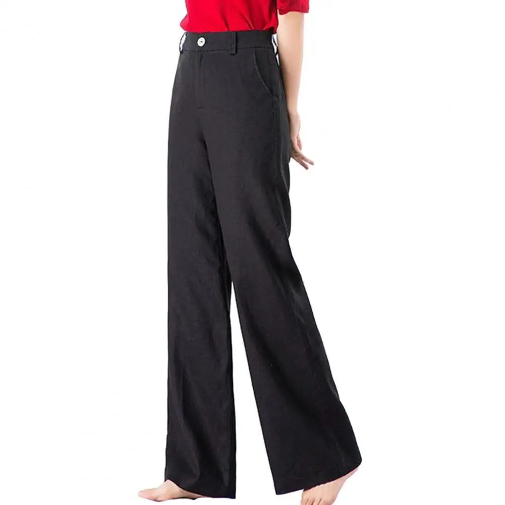 Stylish Women's High Waist Wide Leg Pants with Button Zipper Closure Pockets Versatile Full Length Trousers for Fall Spring
