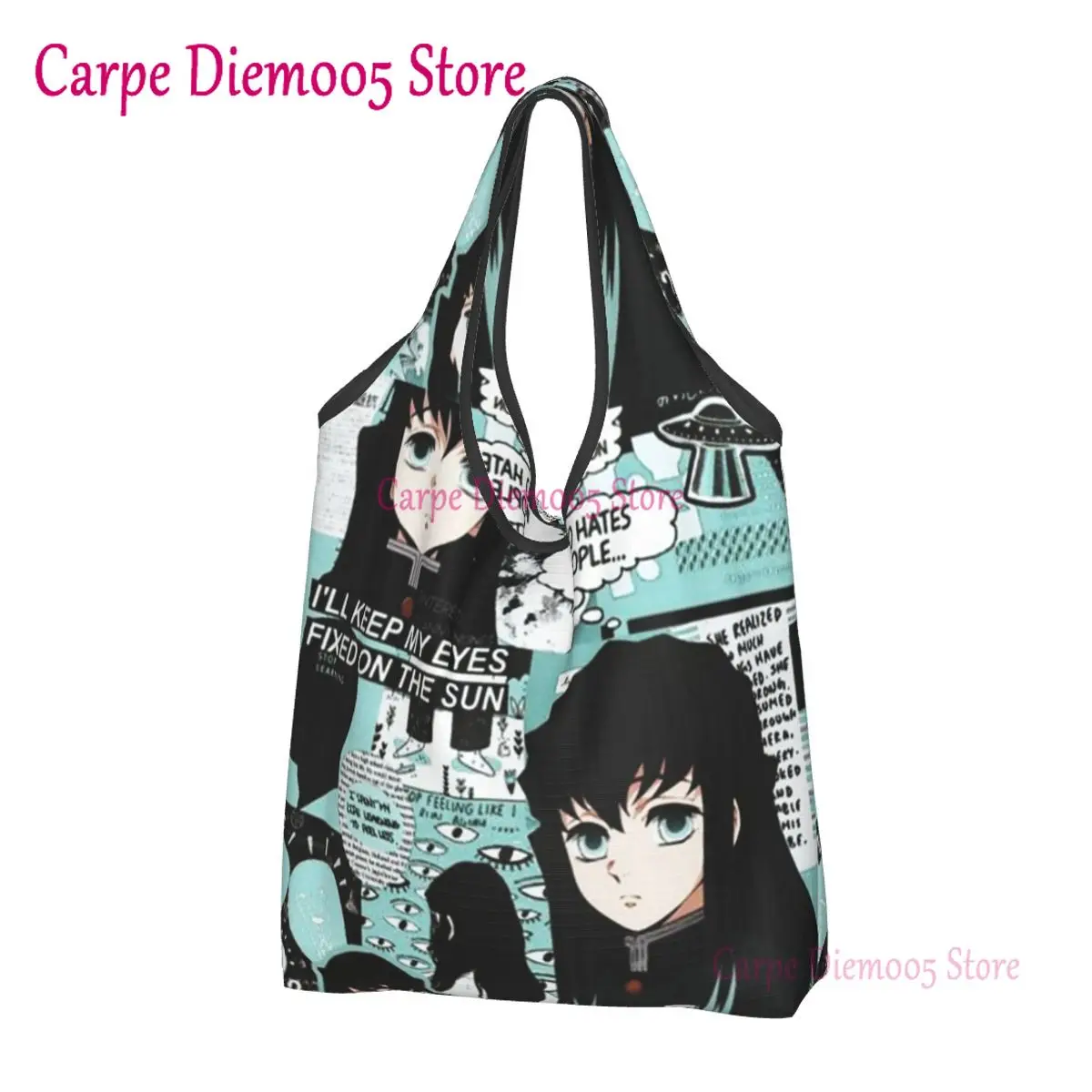 

Fashion Anime Demon Slayer Shopping Tote Bag Portable Muichiro Tokito Kimetsu No Yaiba Grocery Shoulder Shopper Bag