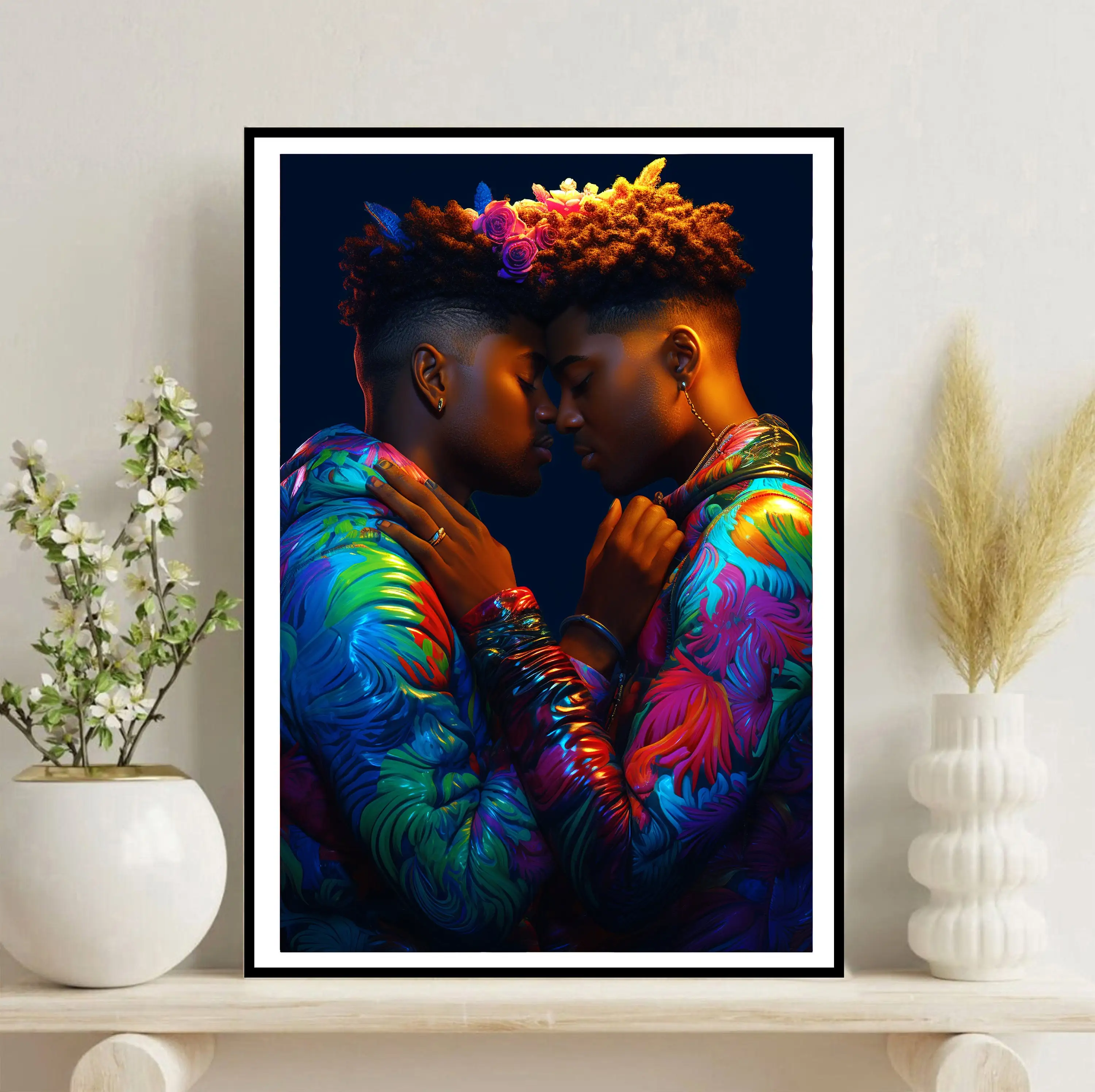 Черные мужские Цветочные Свадебные парные цветные плакаты с принтом настенные