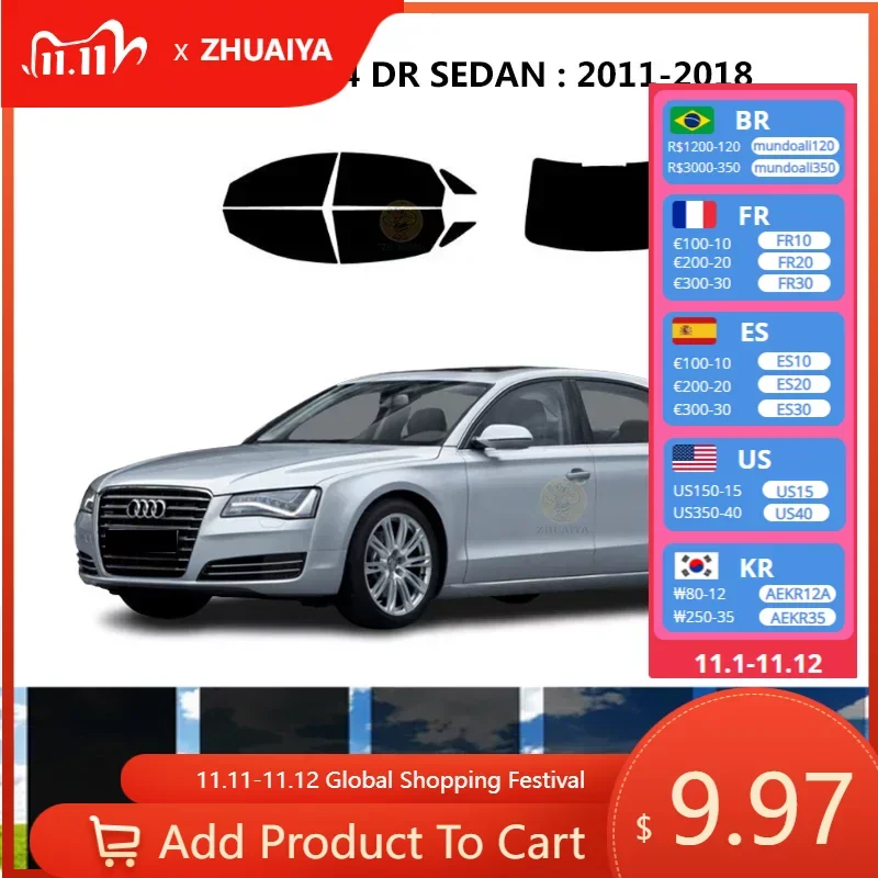 

Нанокерамическая Автомобильная УФ-пленка Precut для окна AUDI A8 4 DR SEDAN 2011-2018