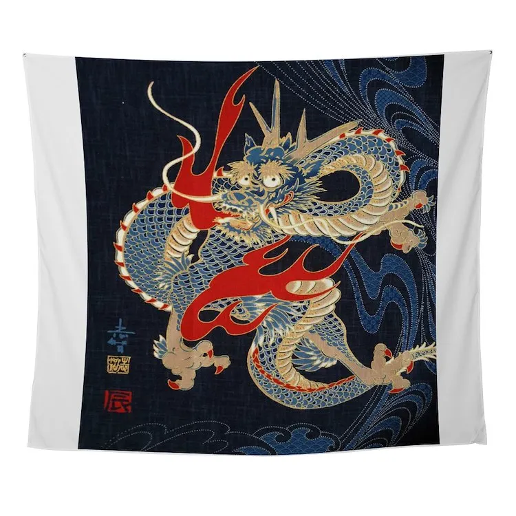 vintage japanese tattoo dragon Wall Tapestry Wall Art Insect Printed Tapestry Decoration Room Towel Mat Hanging Wall Art