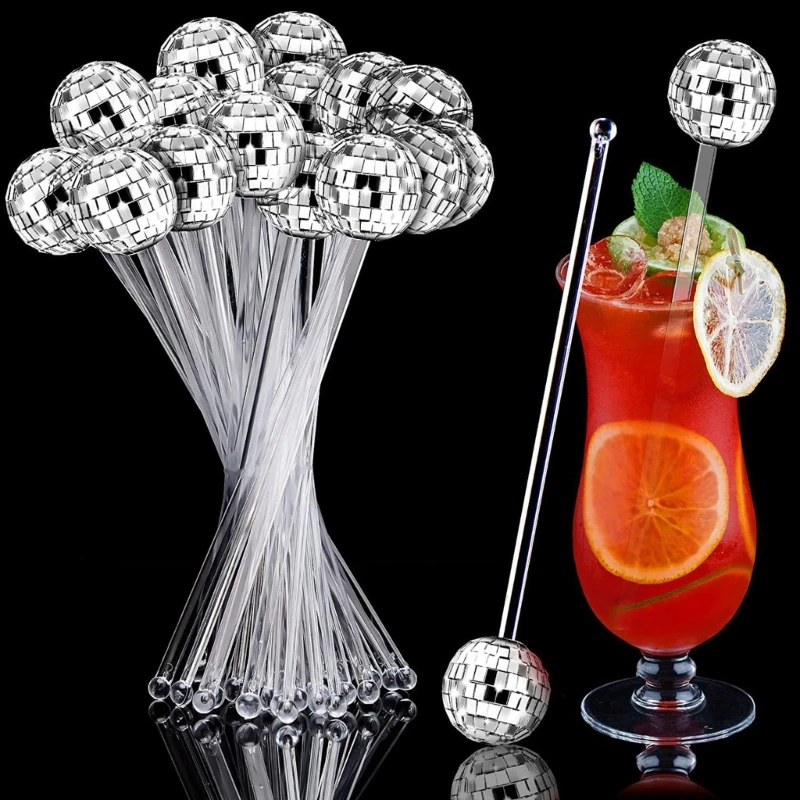 

6Pcs Discos Party Decorations Reusable Straws Mirror Stirrers Cocktail Decor for Party Holiday Wedding Birthday Supplies