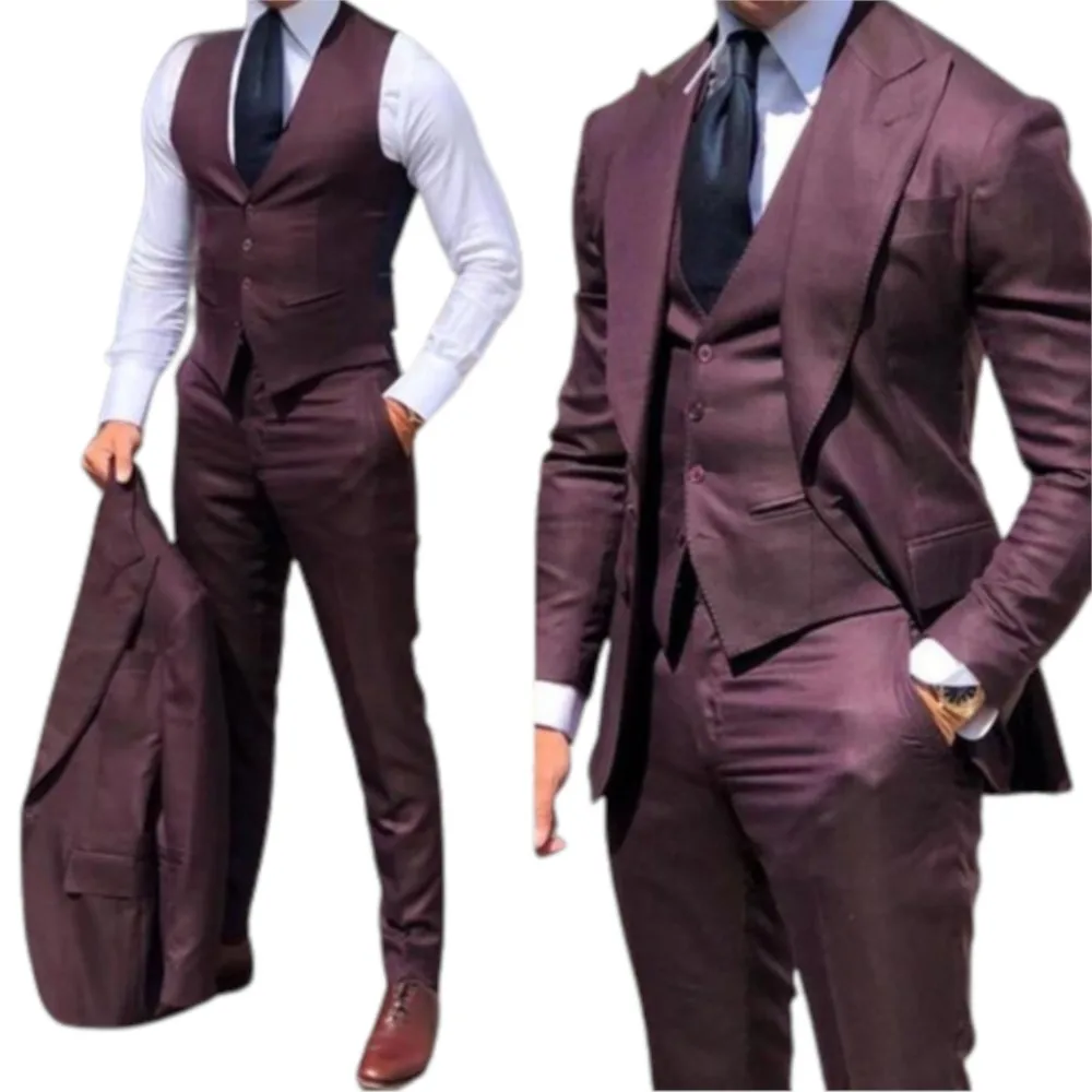 

Wedding Tuxedos Slim Fit Suits Set For Men Classy Groomsmen Blazer Formal Business 3 Piece Jacket+Vest+Pants Vestido De Noiva