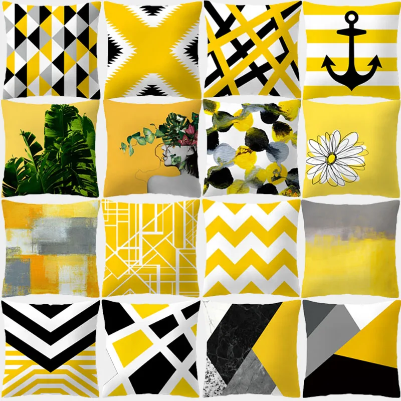 

Желтая Геометрическая наволочка 45x45, наволочка из полиэстера, декоративные подушки для дивана, цветочное украшение, наволочка