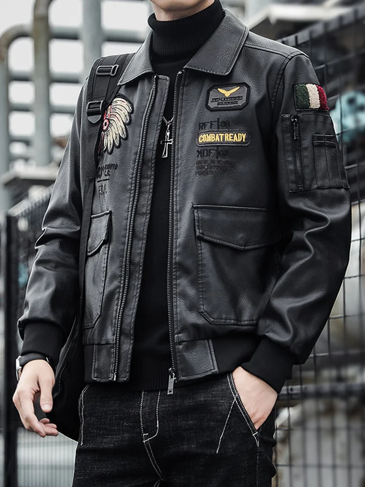 

Leather Jacket Men's Autumn and Winter Korean Style Casual Polo Collar Handsome Motorcycle Clothing Trendy Brand Advanced Jacket