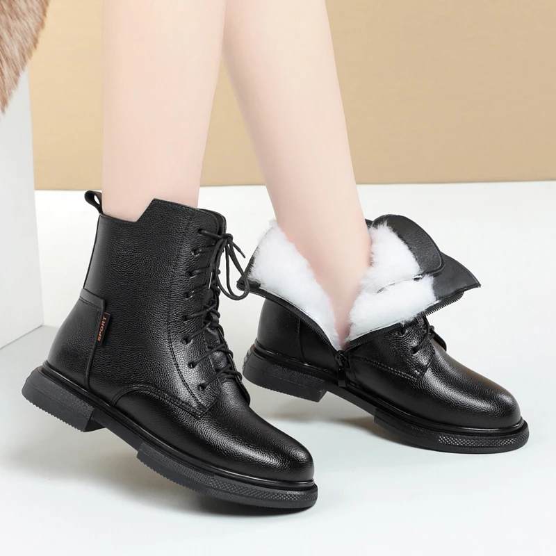AIYUQI Women Winter Boots Wool Warm 2023 New Large Size 41 42 43 Women's Ankle Boots Non Slip Genuine Leather Women's Snow Boots