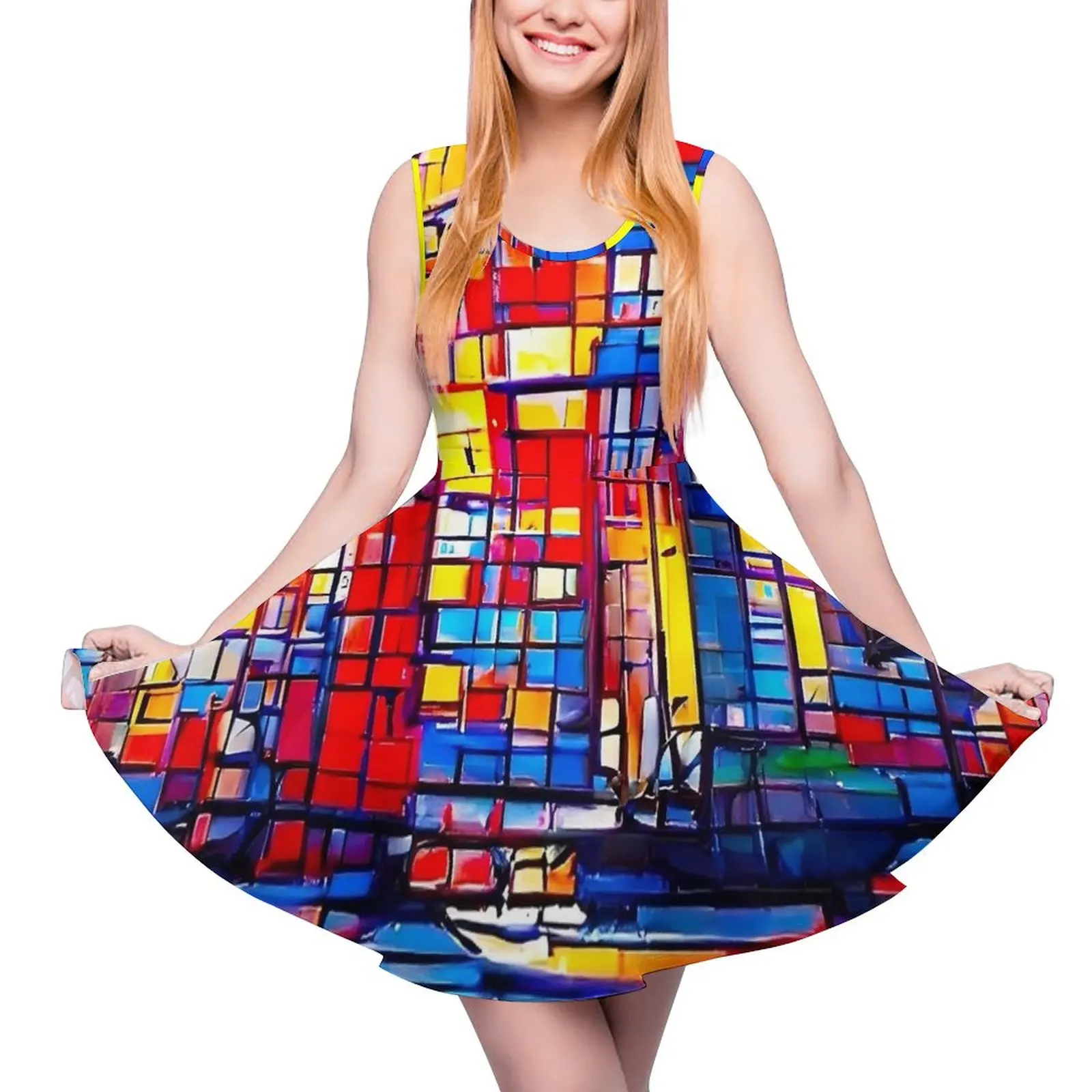 Платье Mondrian в стиле импрессионизма с высокой талией платья уличном весеннее