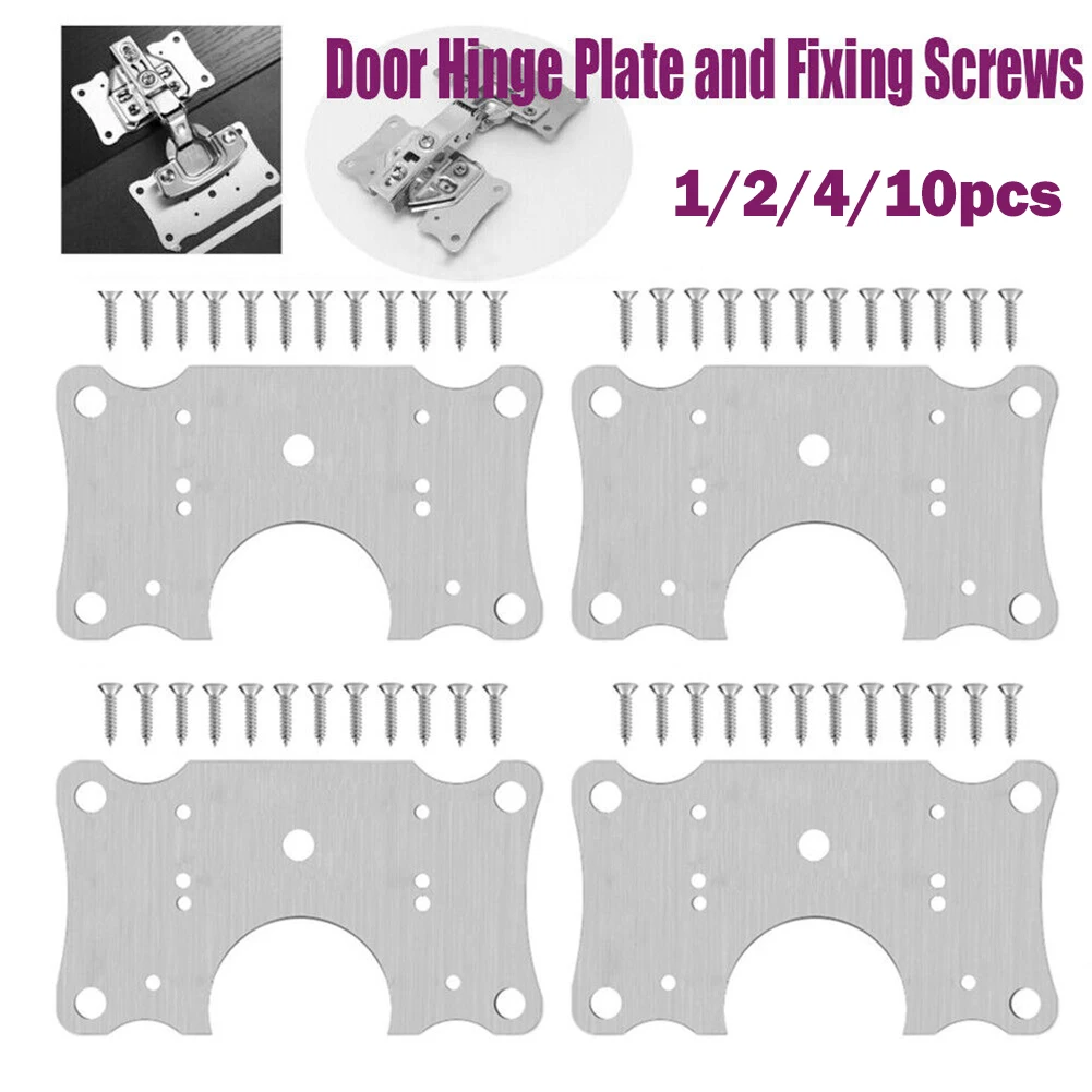 

10Pcs Cabinet Hinge Repair Plate Kit Kitchen Cupboard Door Hinge Mounting Plate Stainless Steel Furniture Hinge Fixing Hardware