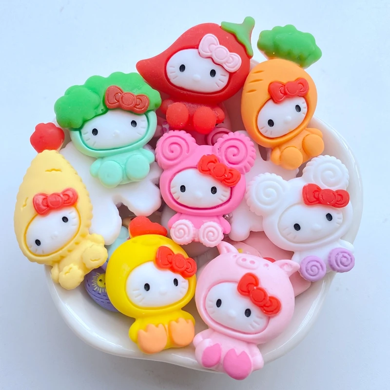 10 шт. ручная роспись каучуковая красочная мультяшная кошка с плоским основанием