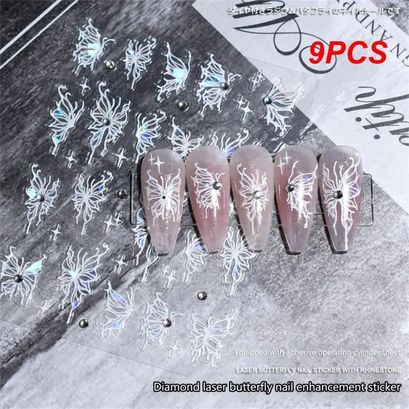 

9 шт., ультратонкие наклейки для дизайна ногтей, в виде бабочек