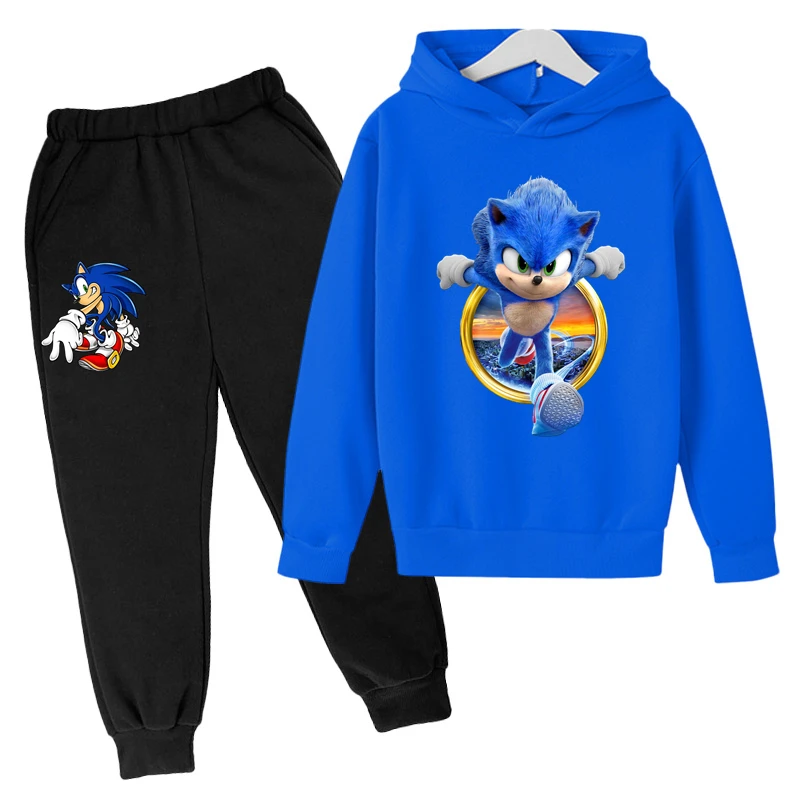 Kids Hoodie Set Cotton Sonic Pullover Suit Children Sweatshirt Pants 2 Pieces Cool Game Long Sleeve Sonic Clothes for 4-14t
