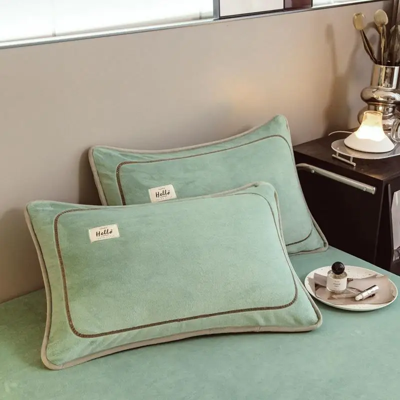 

2pcs/Set Flannel Pillowcase Thick Pillow Cover Solid Color Pillowcase Cover