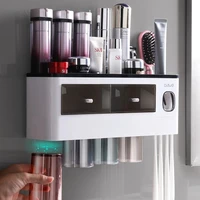 3 cups new magnetic toothbrush holder for bathroom accessories automatic toothpaste squeezer dispenser wall mounted storage rack