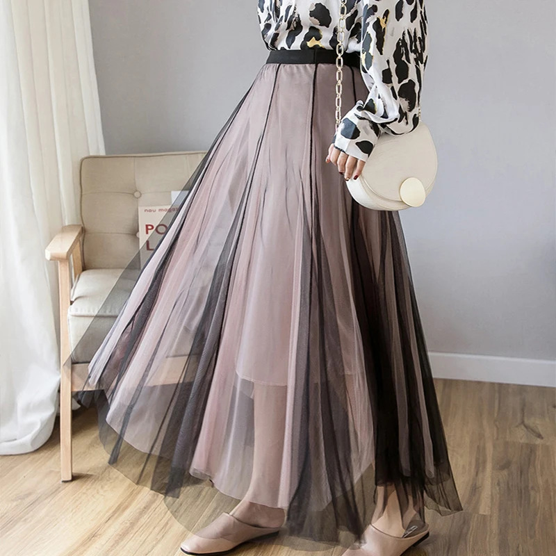

Color Contrast Gauze Sweet Skirt High Waist Slim Pleated Skirt Elegant Fashion Comfortable Light Fairy Skirt