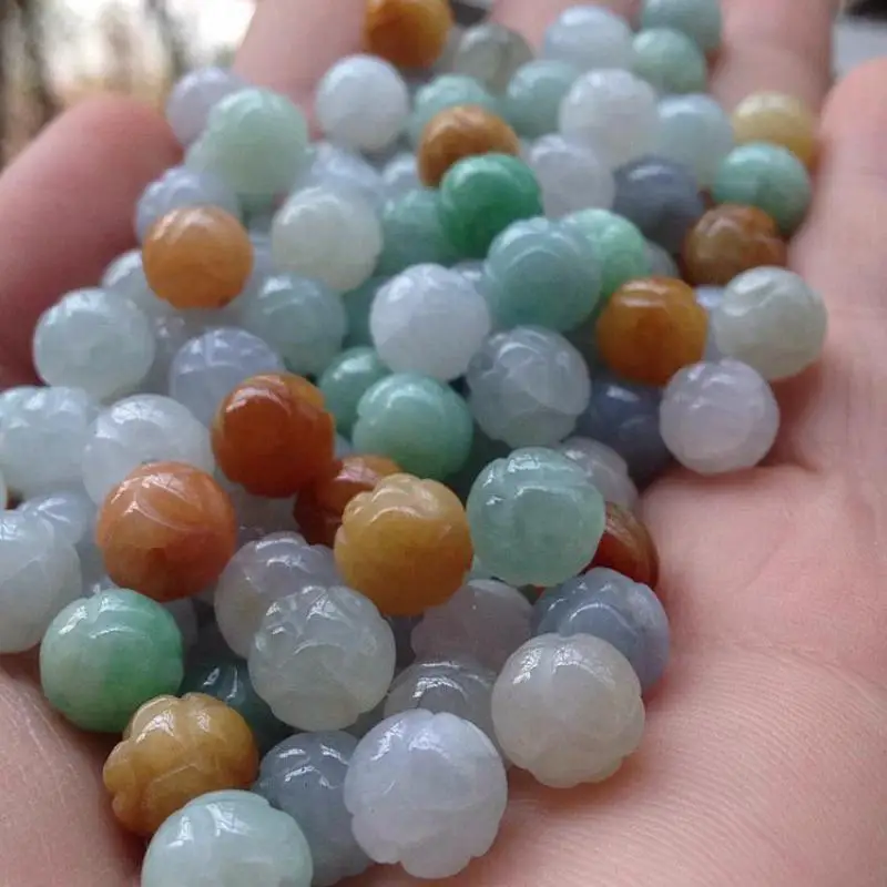 

8mm Grade A Tricolor Burma Jades Lotus Beads For Jewelry Making Diy Bracelet Charms Necklace Myanmar Jadeite Bead Accessories