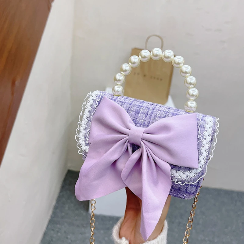 

Chains Crossbody Bowknot Shoulder Accessories Cute Purse Pearl Princess Baby Bags Bag Handbags Messenger Girls Sweet Children