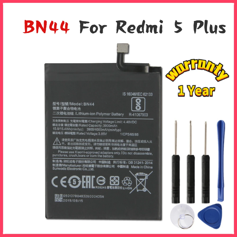 New yelping BN44 Phone Battery For Xiaomi Redmi 5 Plus Redmi5 Plus Battery Compatible Replacement Batteries 3900mAh Free Tools