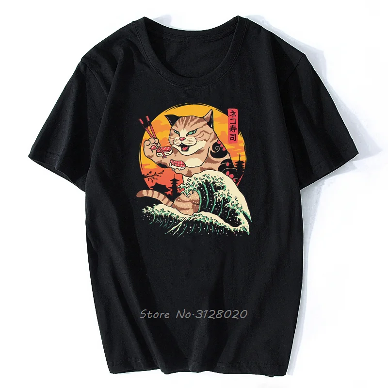 

Футболка мужская с рисунком самурайского кота, аниме футболка с японским укиё-э ниндзя, Повседневная рубашка с принтом кота, уличная одежда ...