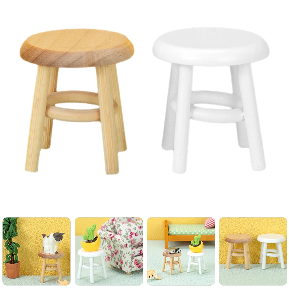 

2 Pcs Toys Mini House Accessory High Stool 1:12 Stools Decor Wooden Miniature Realistic