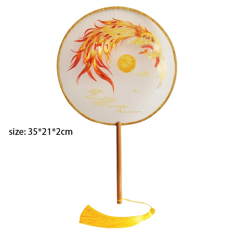 Веер с золотым Фениксом двусторонний круглый веер вышивкой Китайский дворец