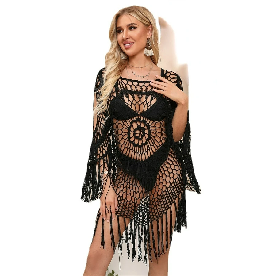 

Женская купальная накидка с открытыми плечами и длинными рукавами