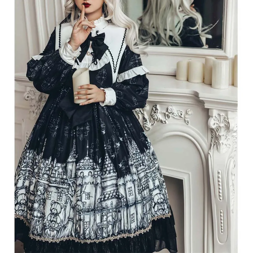 

Платье в готическом ретро-стиле для женщин, модное платье в стиле «лолита» с принтом кукол-мертвецов, для косплея, в студенческом стиле, на о...