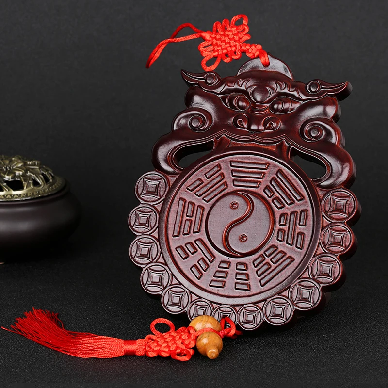 Mahogany beast head gossip mirror pendant wood carving feng shui toilet door to bedroom kitchen decorations |