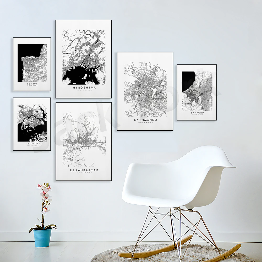 Nagoya,Sapporo,Sendai, Кувейт, Бейрут, Куала-Лумпур, Улан-Батор, Сингапур, хирошима карта печати-Карта города плакат-карта искусства