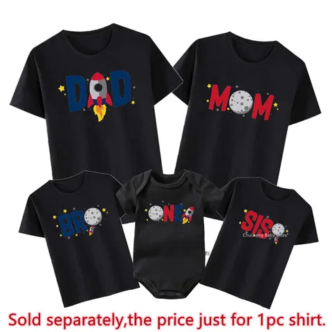 Новинка, космическая рубашка на 1-й день рождения, забавная семейная одежда с принтом ракеты, футболки для папы, мамы, брата, ребенка, детский комбинезон, подарки на день рождения