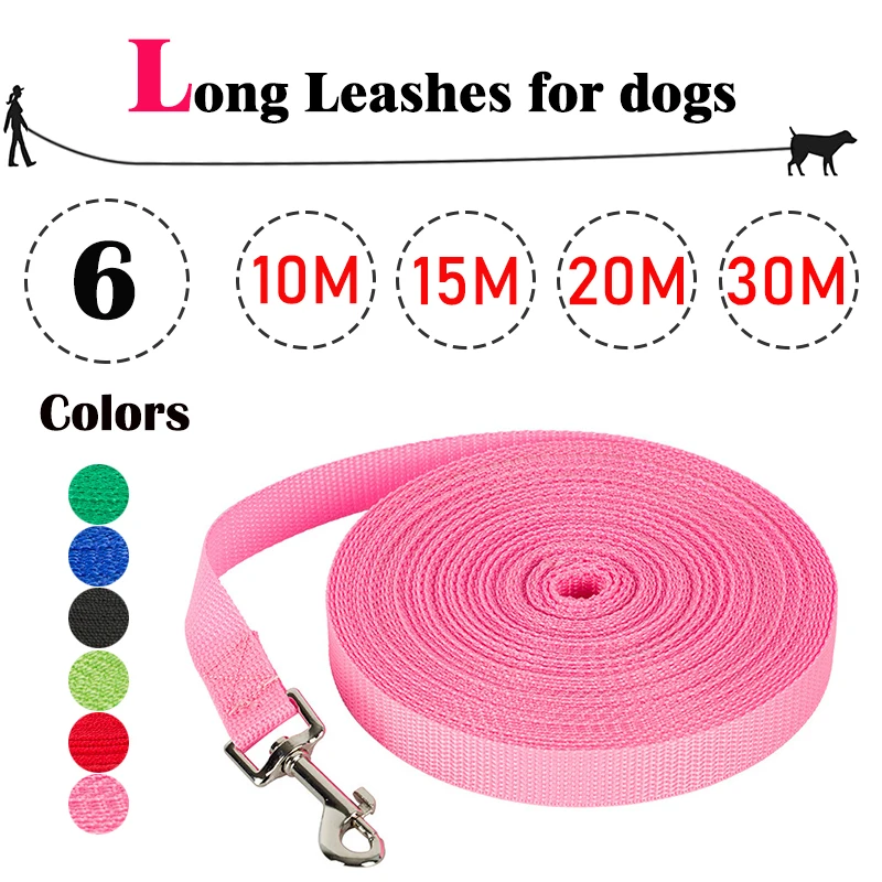 Small Large Big Dog Long Leash 10M 15M 20M 30M Pet Ourdoor Training Red Pink Lead Rope 50 Foot Puppy Traction Nylon Supplies