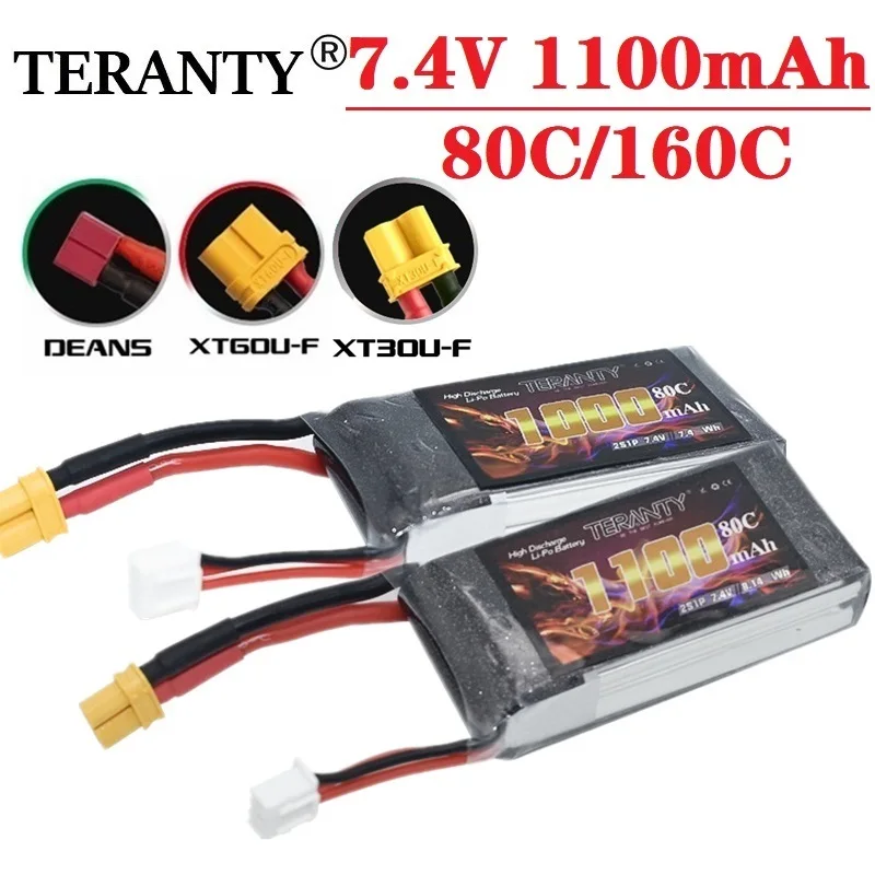 

2 шт./набор TERANTY 2S 7,4 в 1100 мАч 80C/160C Lipo батарея XT30/T разъем для FPV гоночный Дрон микро Квадрокоптер Вертолет RC части