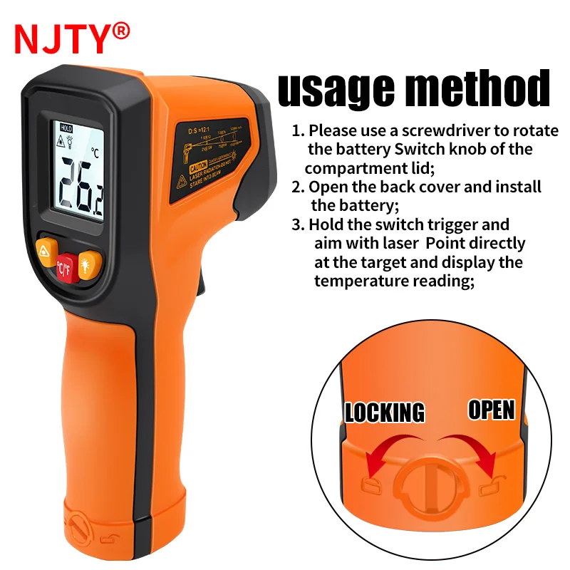 NJTY Digital Infrared Thermometer -50~600℃ Laser termometro Pyrometer Gun Non-Contact Laser Temperature Meter  gauge Tools images - 6