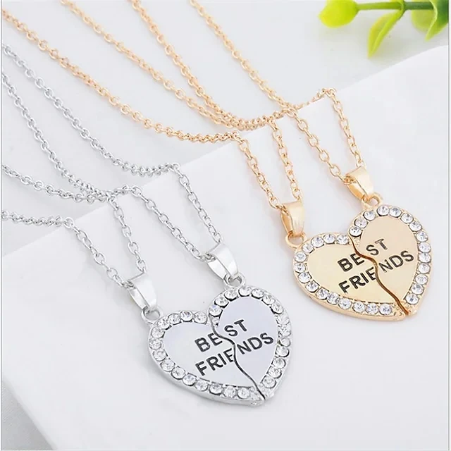 

Best Friends Necklace for bff broken heart necklace rhinestone bestfriends lettered pendant