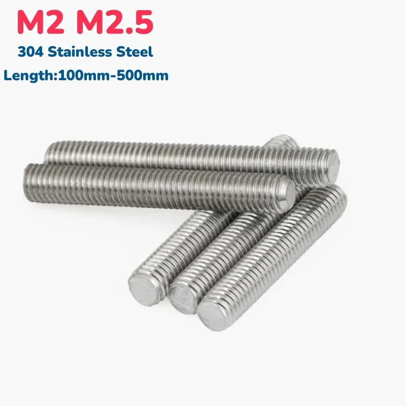 

5 шт. Mini M2 M2,5 стержень с полной резьбой, полностью метрические стержни с резьбой, винты, болт из нержавеющей стали 304, шпилька L = 100/150/200/250/300/400/500 мм