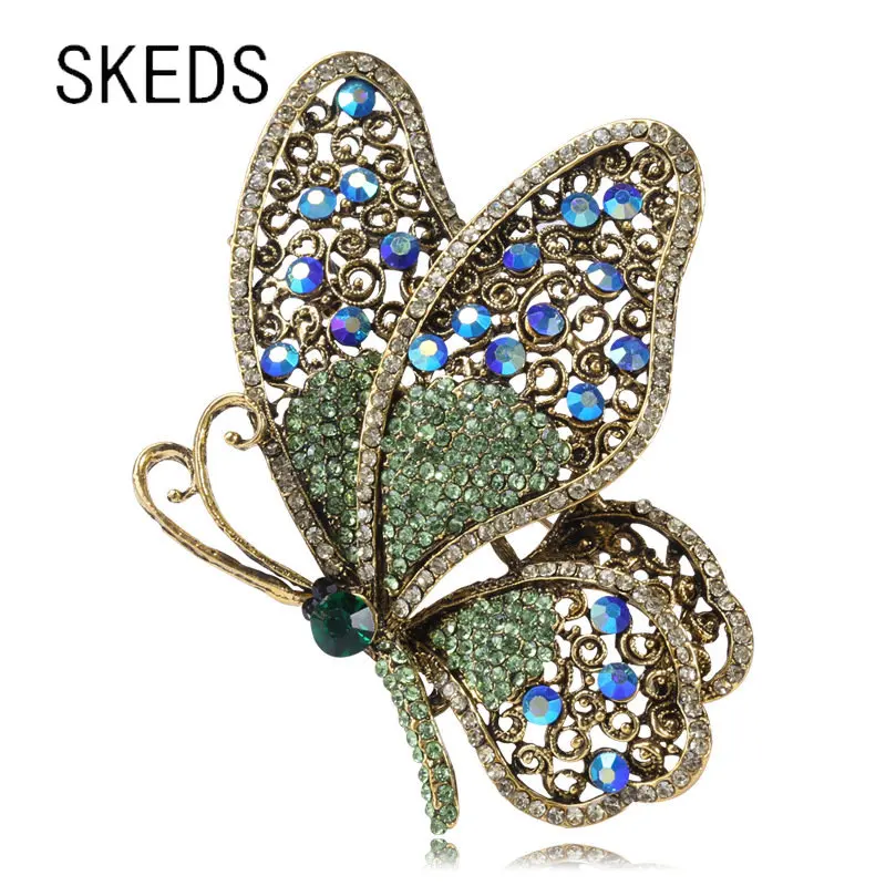 

SKEDS Full Rhinestone Luxury Butterfly Solid Color Brooches For Women Exquisite Women's Clothing Coat Badges Insect Pins Gift