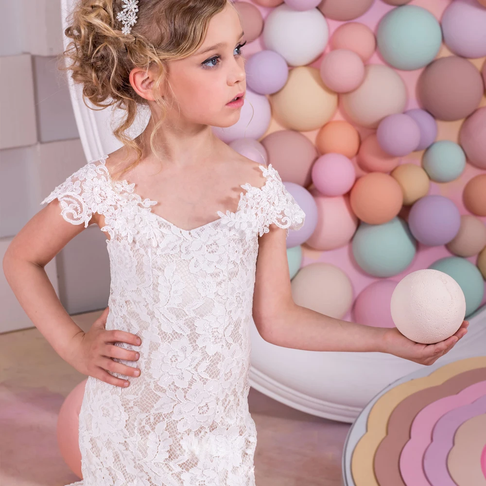 Кружевное платье с юбкой-годе для девочки Цветочное свадебной вечеринки