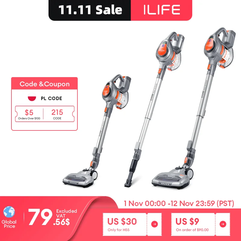 

Беспроводной ручной пылесос ILIFE H55, 10500 па, л, пылесос, 40 минут работы, светодиодная подсветка, гибкая напольная головка